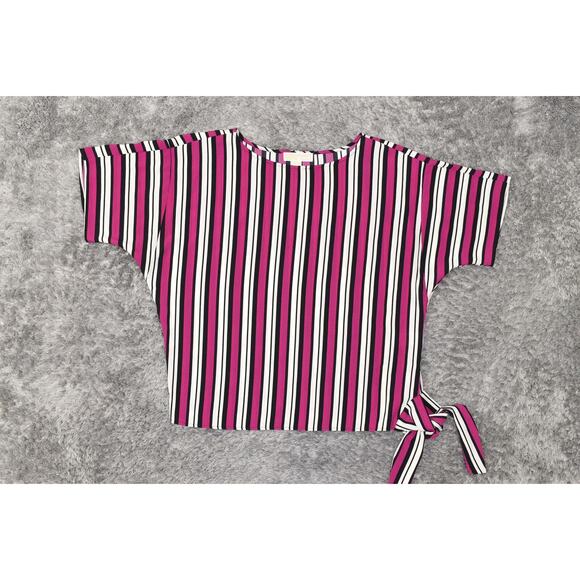 Michael Kors Tops - Michael Kors Pink Polyester Blouse M Crew Neck Striped Short Sleeve